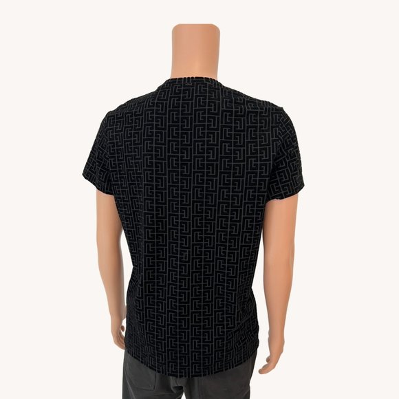 BALMAIN ECO SUSTAINABLE MONOGRAM FLOCK T-SHIRT - NOIR/NOIR - Picture 3 of 6